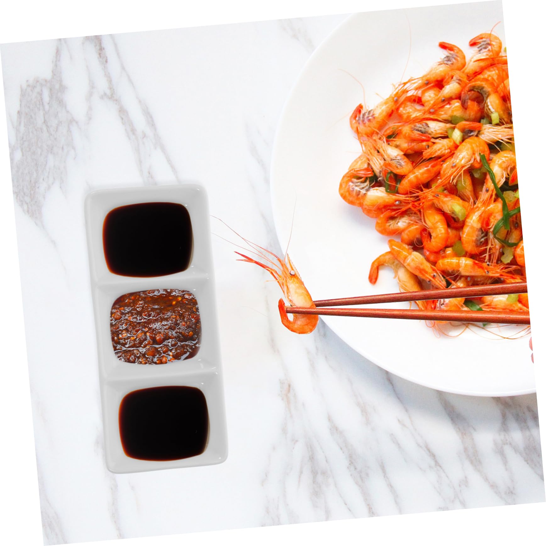 5 Stück Servierschalen aus Keramik 3-Fach Unterteilt Weiß Leicht und Portabel für Sojasauce Senf Saucen zu Hause und Restaurant | Saucen und Appetizer, Tragbar und Leicht, 3-grill Format für Haushalt und Restaurant