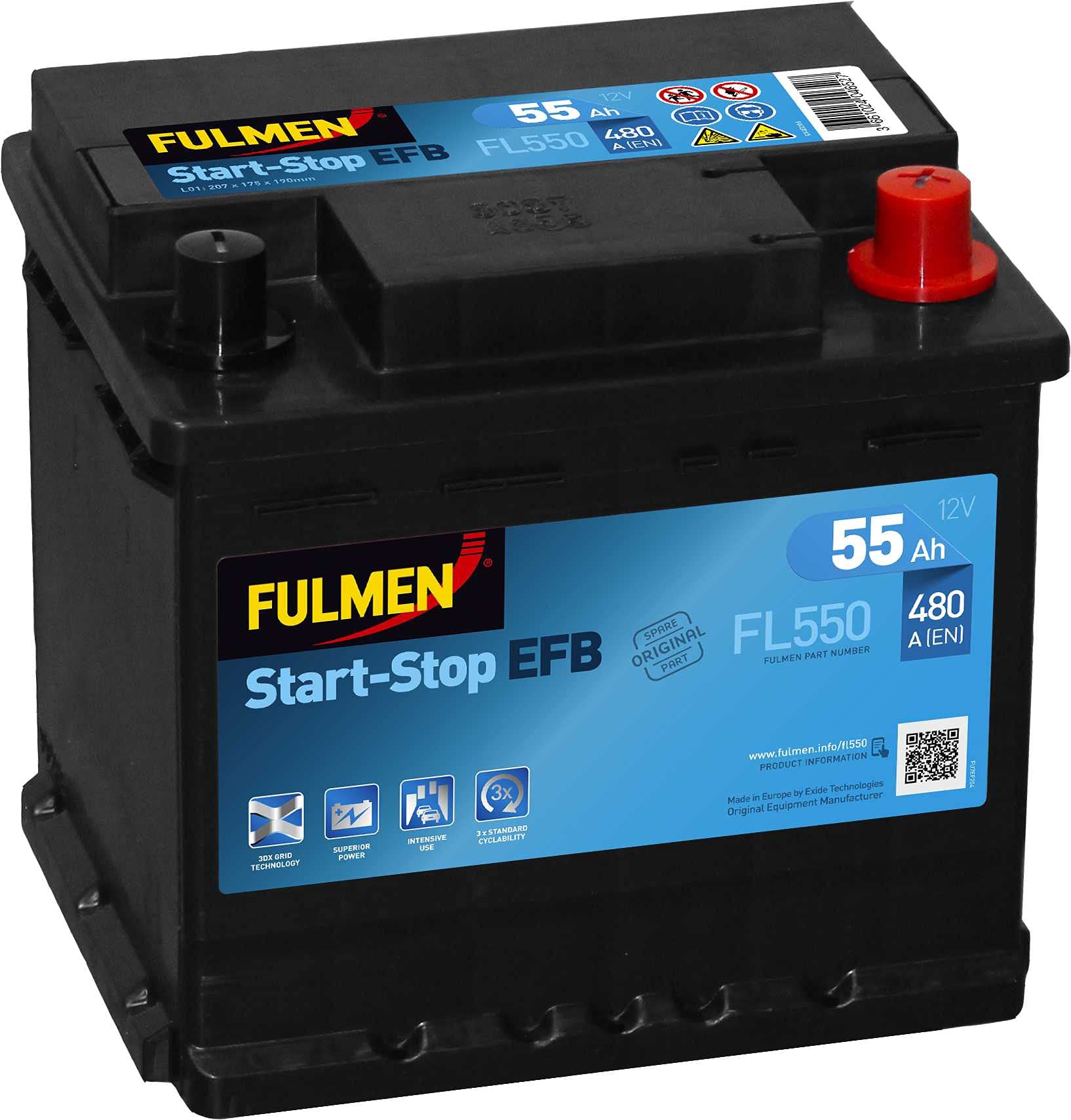 Batterie Fulmen Start-Stop EFB 55Ah/480A (FL550)