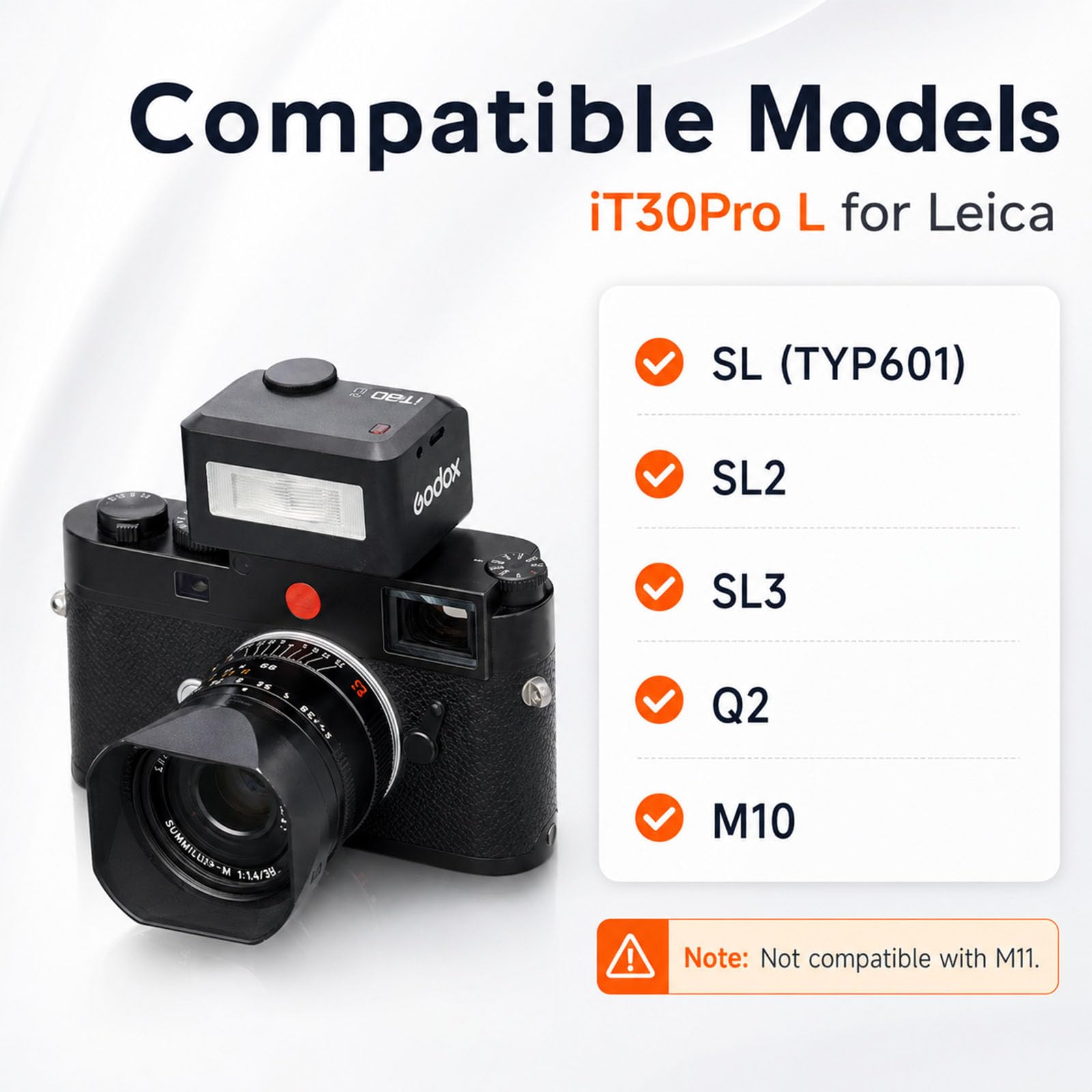 Godox iT30Pro-L TTL Mini Lampa Błyskowa do Leica, GN15, 560 Błysków Pełnej Mocy, 1,5 s Czas Recyklingu, HSS 1/8000 s, 2,4G X Nadajnik/Odbiornik, Ekran Dotykowy, USB-C, do Podróży Street Portret