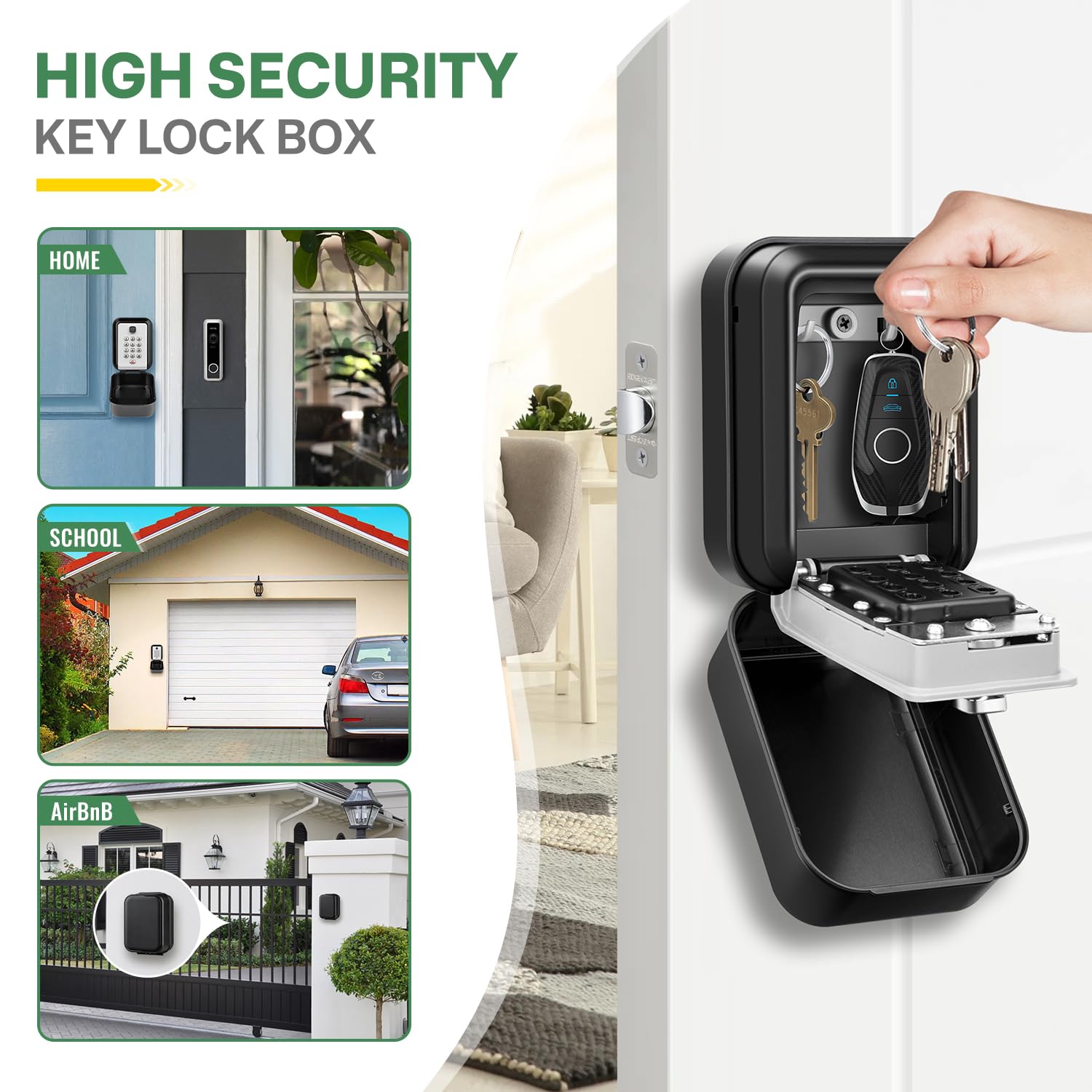 Grande Caja de Seguridad para Llaves con Codigo, Exterior Impermeable Caja Guarda Llaves Pared Caja Llaves Combinacion Interior Caja Fuerte para Llave para Hogar Garaje Fábrica Escuela
