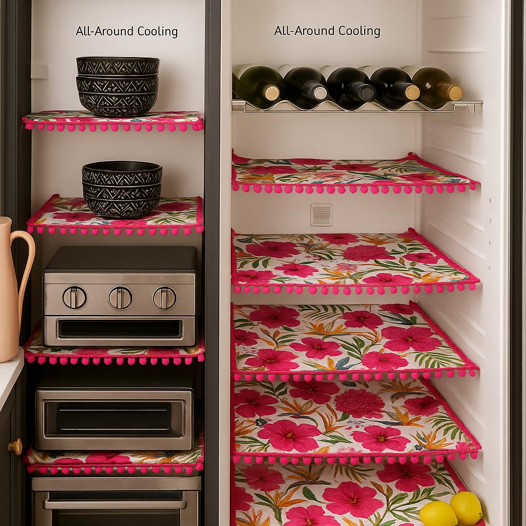 Side-by-Side Door Fridge Shelf Liners Set: Mats for Refrigerator and Freezer Sections - Machine Washable Liners for Glass Shelves, Drawers, and Trays - Refrigerator Accessories, Pack of 22(Floral)-image-27