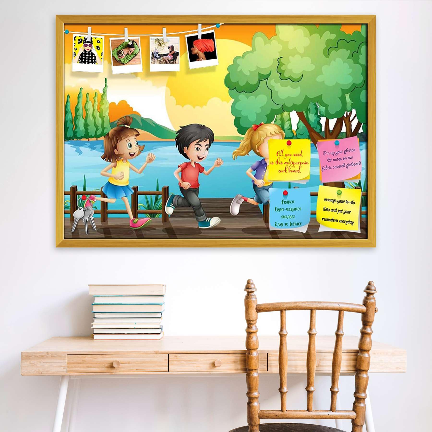 ArtzFolio Kids Running at The Port | Bulletin Board Notice Pin Board | Vision Soft Board Combo with Thumb Push Pins & Sticky Notes | Golden Frame | 27.7 x 20 inch (70 x 51 cms)-image-48