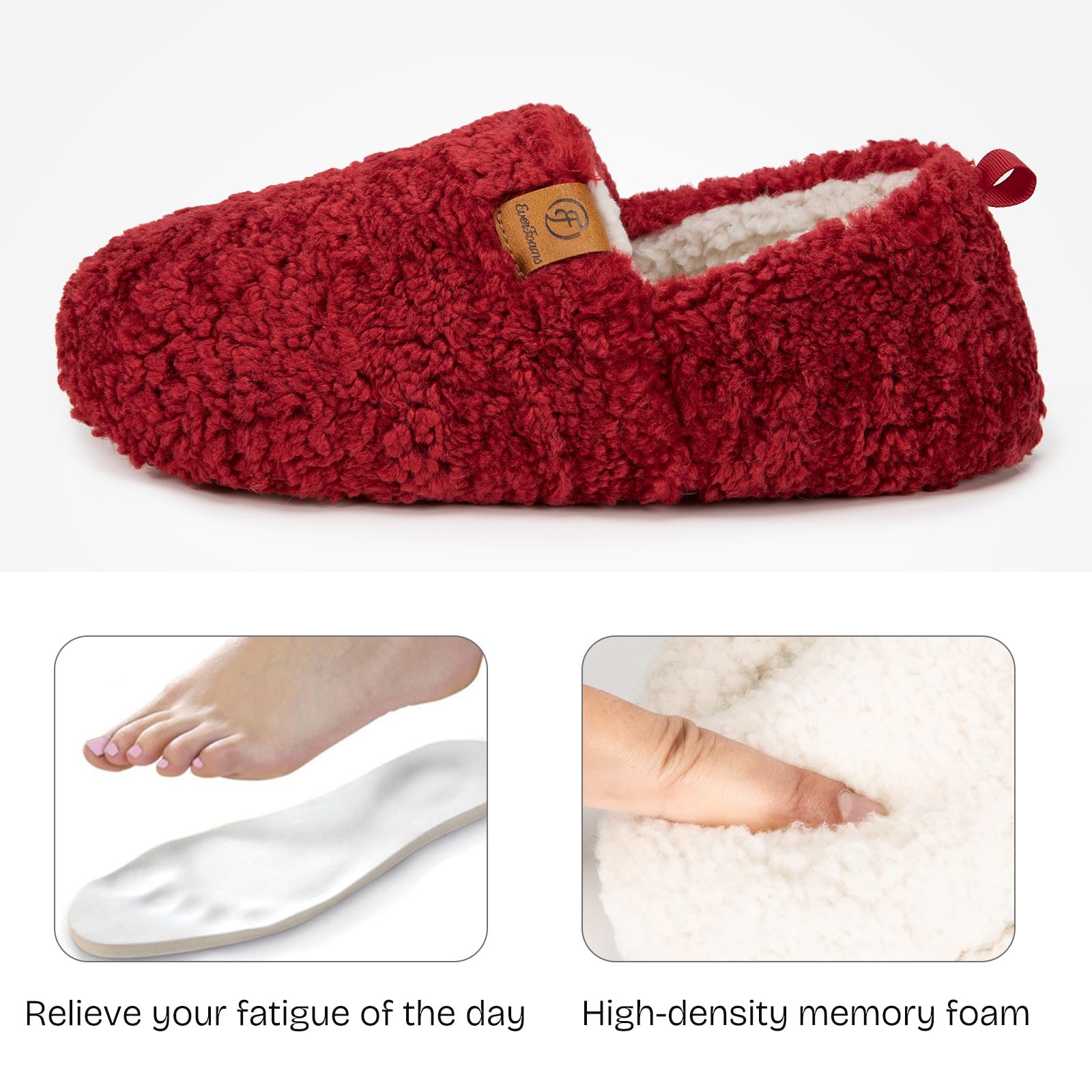 EverFoams, Pantofole da donna chiuse, felpate, soffici e comode, in shearling sintetico e memory foam