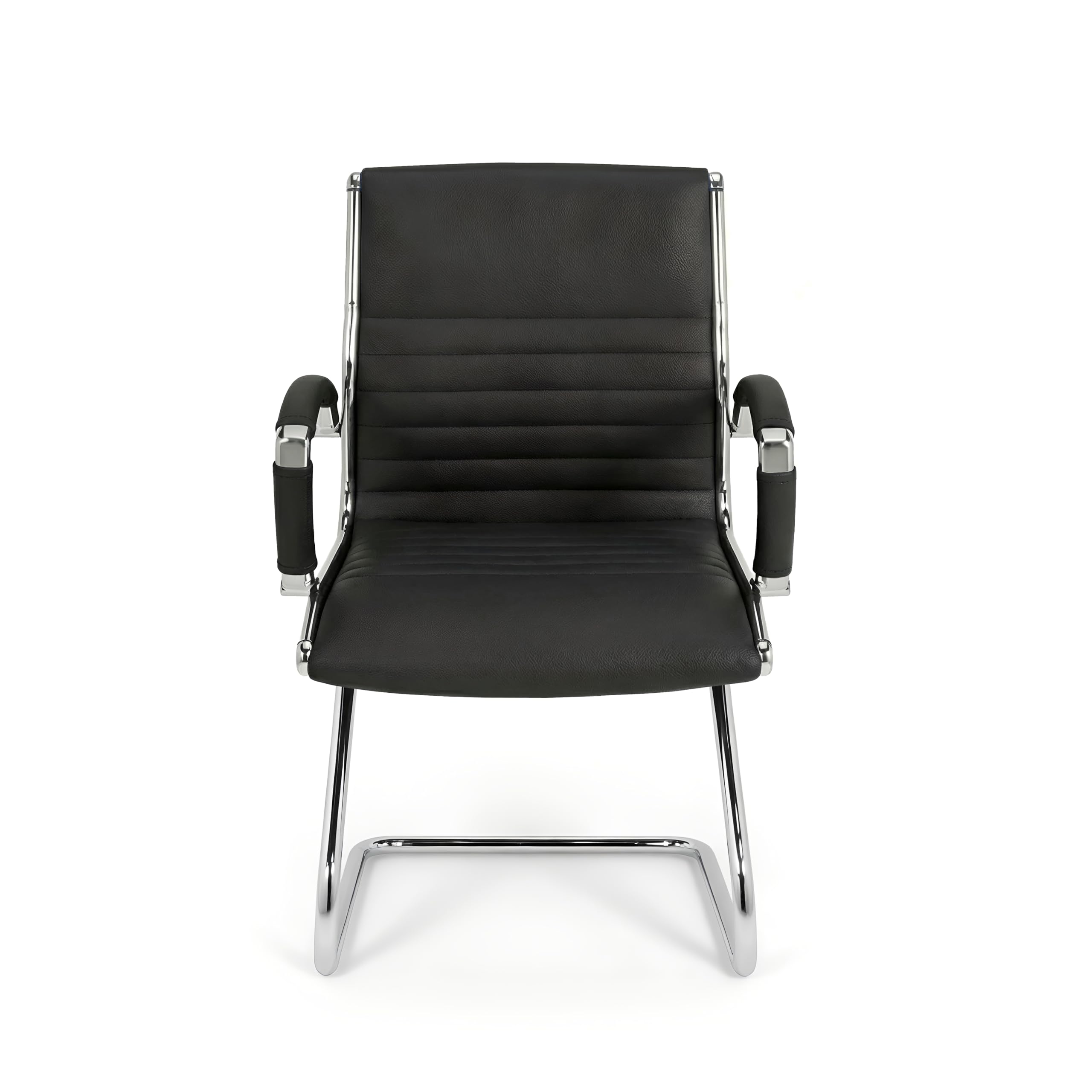 VERSEE Besucherstuhl Montreal aus Echtleder, Schwarz, Sitzhöhe 45 cm | Moderner Konferenzstuhl für Büro, Besprechungs- und Wartezimmer, ergonomisch gestaltet und stabil