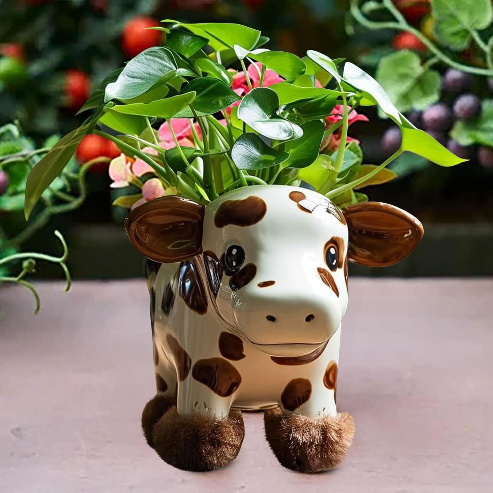 POYHKFD Vasi da Fiori di Mucca delle Highland, Fioriera Succulente di Mucca in Resina, Contenitori per Fioriere in Resina Dal Design Carino Statue in Vaso di Mucca delle Highland, Fioriera Succulente