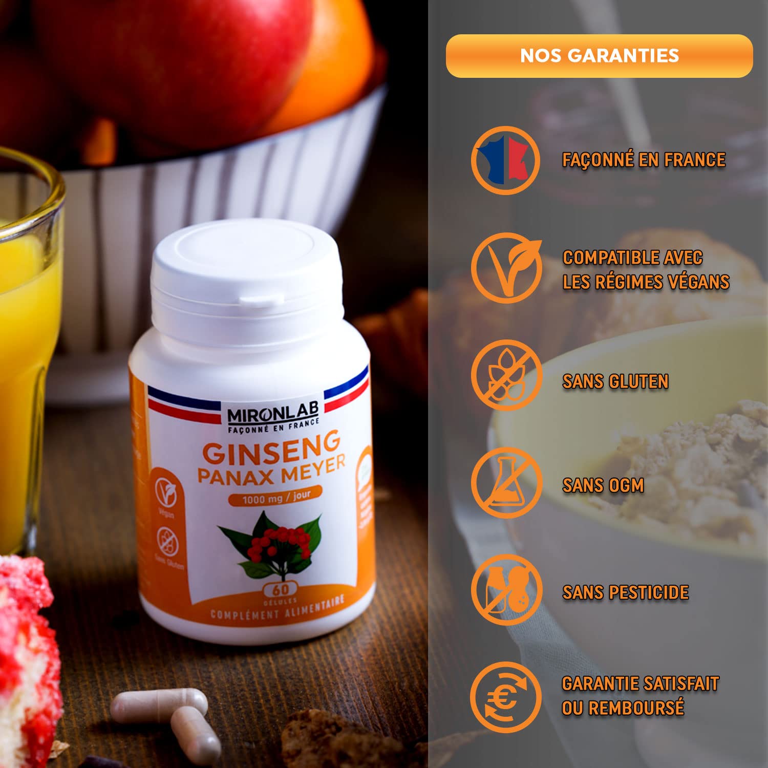 Ginseng Rouge de Corée - Racine - Haut Dosage 1000mg - Ginsénosides 12.5mg - 120 Gélules / 2 Mois - Extrait Naturel Panax Meyer - Anti Stress & Booster d’Energie - Laboratoire Français MIRONLAB