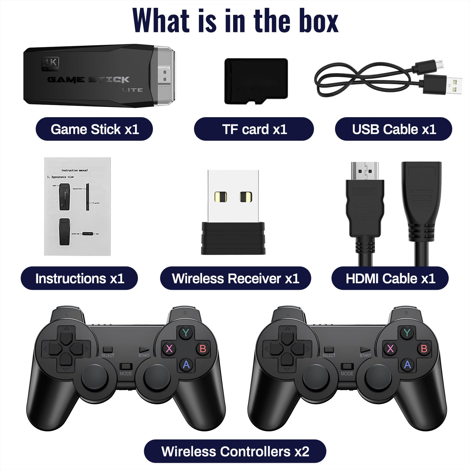Retro Konsole Spielkonsole Plug and Play Game Stick Videospielkonsole mit 2 Bluetooth Gamepads, 20000+ Spielen, 9 Emulatoren, 4K HDMI Ausgang, Wireless Game Stick für Erwachsene und Kinder (128G)