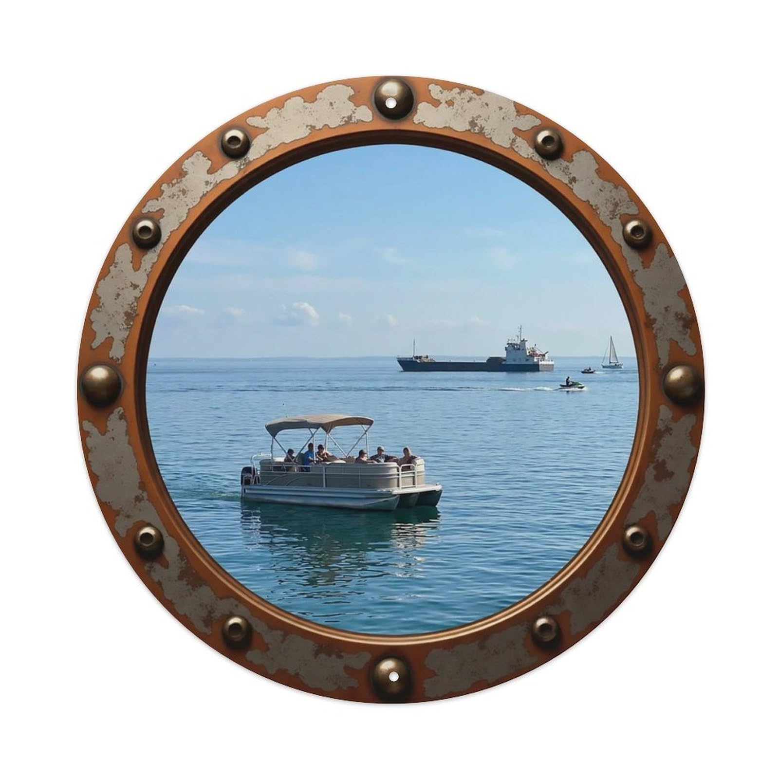 Vintage Porthole Pontoon Boat Nautical Window View Metal Tin Sign
