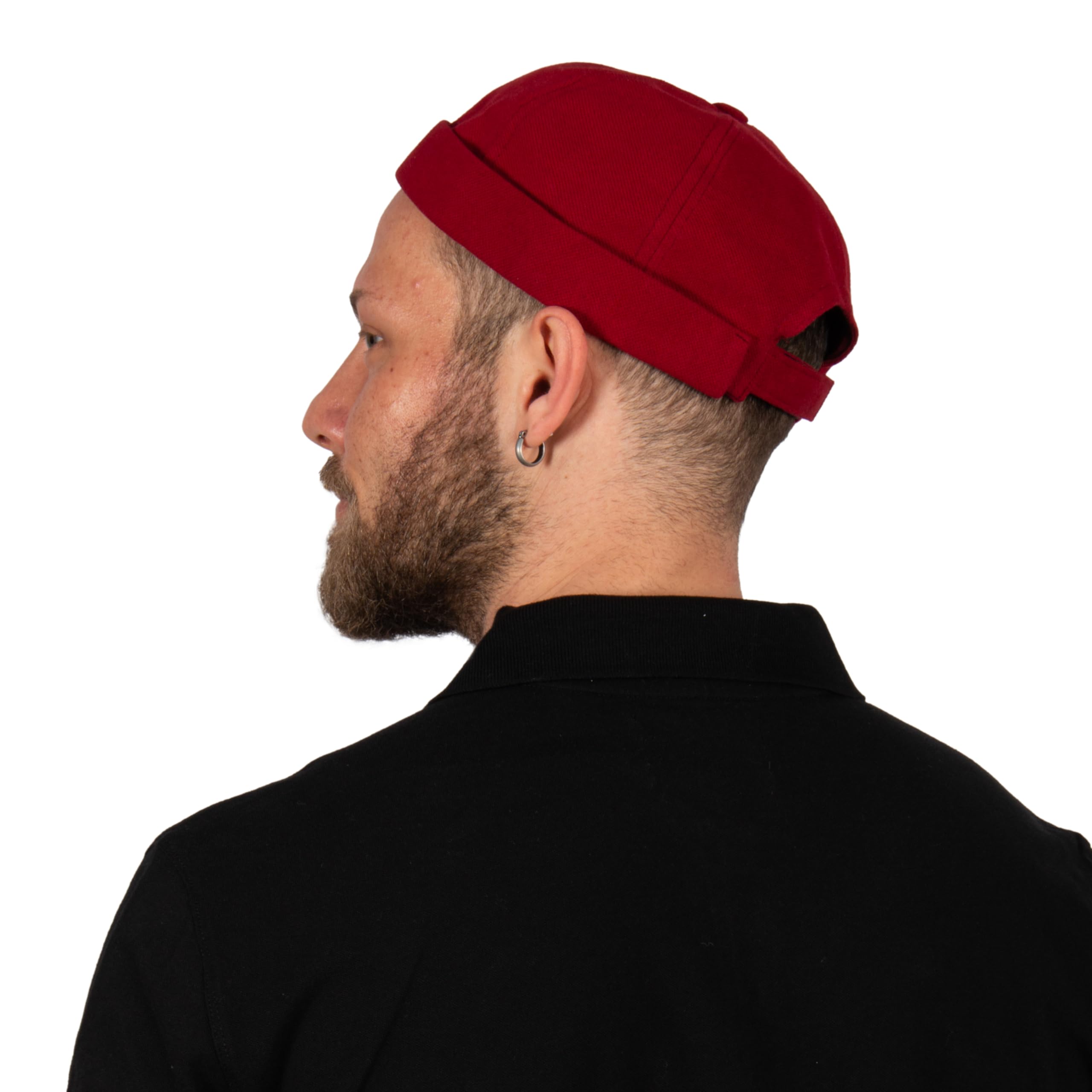 HATSQUARE Cotton Docker Cap, Unisex Brimless Cap, Men Skull Cap, Brimless Beanie Hat, Men Women Cuffed Hat - Burgundy
