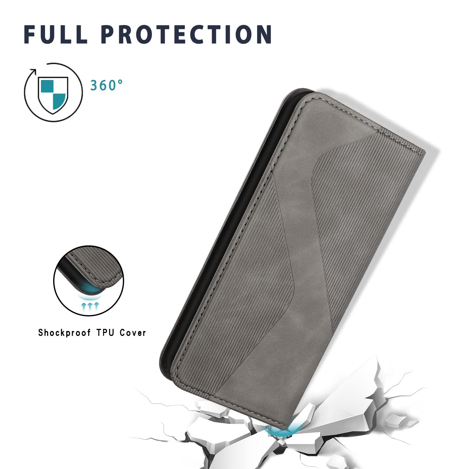 Case Compatible with Xiaomi Redmi A1, Premium PU Leather Wallet Case with [Card Slots] [Viewing Stand], Shockproof Flip Cover for Redmi A1 (Grey) — view 3