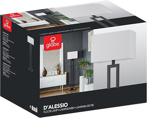 Miniatura 9 de Globe Electric 67046 D'Alessio - Lámpara de pie de 58 pulgadas, negro mate, pantalla de lino blanco, interruptor giratorio de encendido y apagado