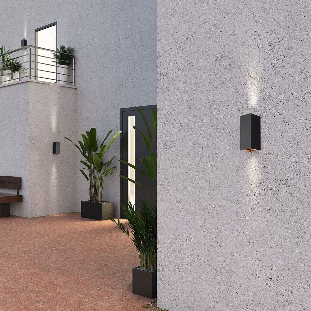 HOFTRONIC - Miles S LED Wandleuchte Außen Modern Dimmbar - Außenleuchte Up Down Schwarz (RAL9004) - 10W 820lm - IP65 Wasserdicht - 0-90° Einstellbarer Abstrahlwinkel - 3000K Warmweiß - 170x83x100mm