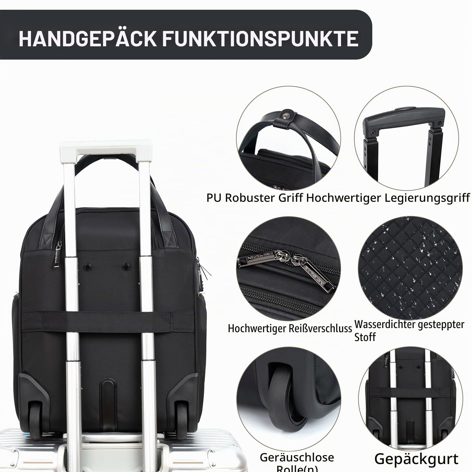 EMPSIGN Handgepäcktasche mit Rädern unter dem Sitz, 40,6 cm, Schwarz, 16 Inch, Handgepäck unter dem Sitz