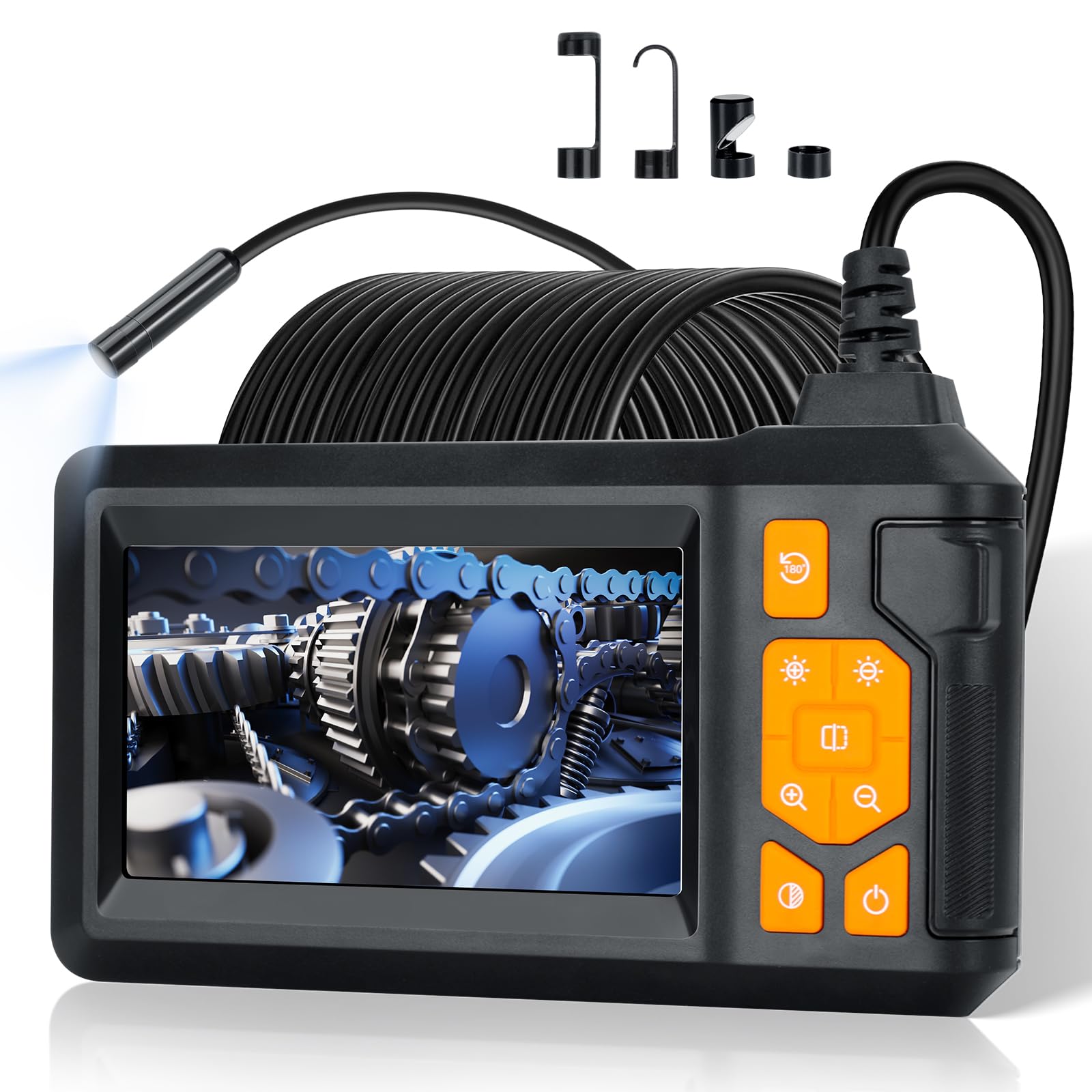 Romon Caméra Endoscopique, 1080P HD Endoscope Industriel, IP67 Camera Inspection Canalisation D'inspection à Étanche IPS de 4.3", 8 LED Réglables, Telescopique Camera Câble Semi-Rigide 39,4FT, 2000mAh