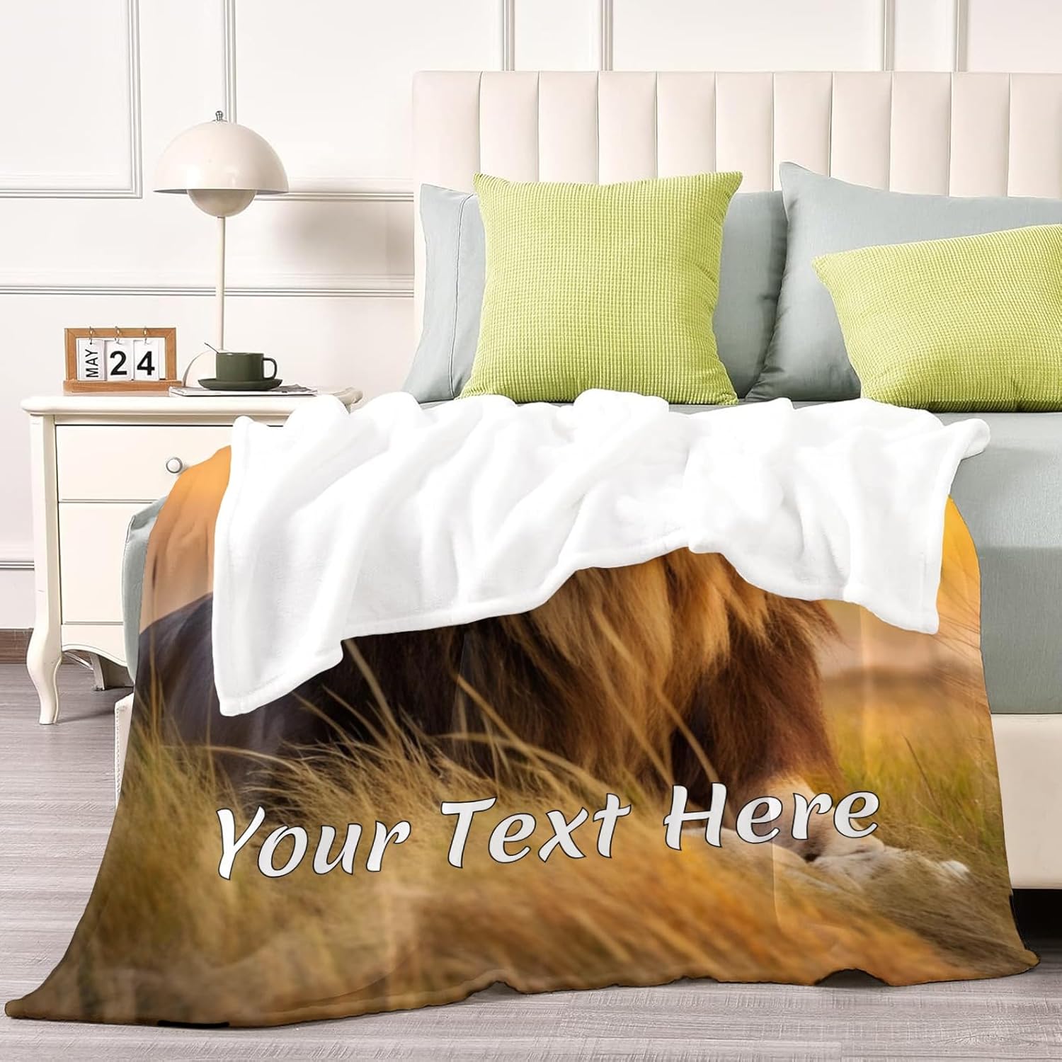 Personalized Lion Blanket with Name, Custom Throw Blanket for Kids Girls, Fuzzy Soft Blanket Microfiber, 50" x 60"