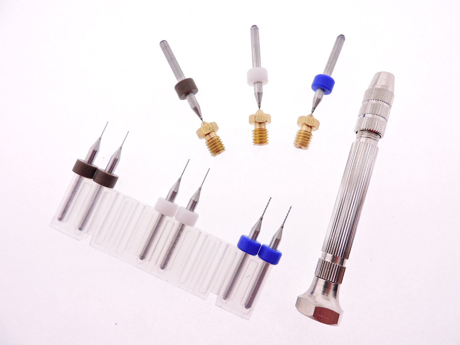 Daewon Industries3D Printer Jhead Clogged Extruder Nozzle Print Head Kit .3mm .4mm .5mm bits + Pin-Vise BIT HOLDING TOOL + (1 each) Nozzles .3mm .4mm .5mm E3D V5 & V6