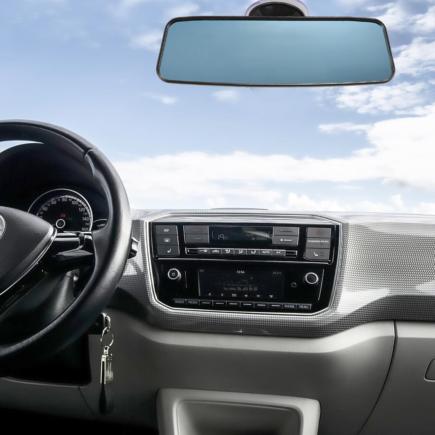 Wide Angle Suction Cup Car Rearview Mirror with Anti-glare Blue Tint, Adjustable Auto Interior Rear View Mirror for Vehicle Blind Spot Reduction