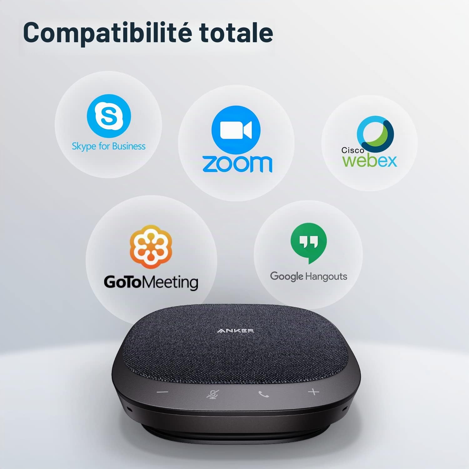 Anker PowerConf S330, Haut-Parleur USB avec Microphone de conférence | Pour le télétravail, amélioration de la voix, Plug and Play, couverture vocale sur 360° via 4 micros, son puissant
