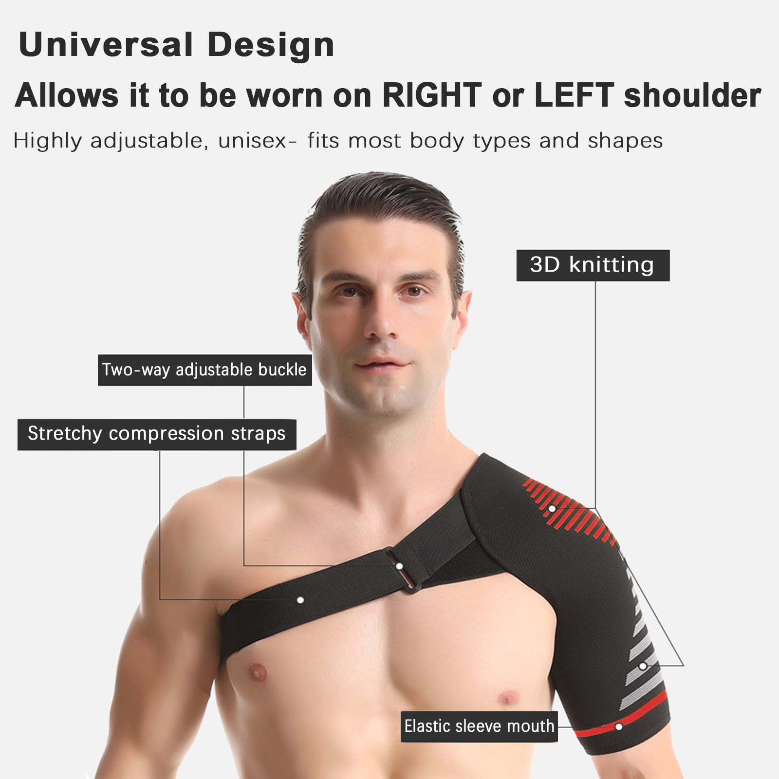 Jorun Tutore per spalla per uomini e donne, manica a compressione regolabile per alleviare dolori, lussazioni articolari, lesioni (rosso, S/M)
