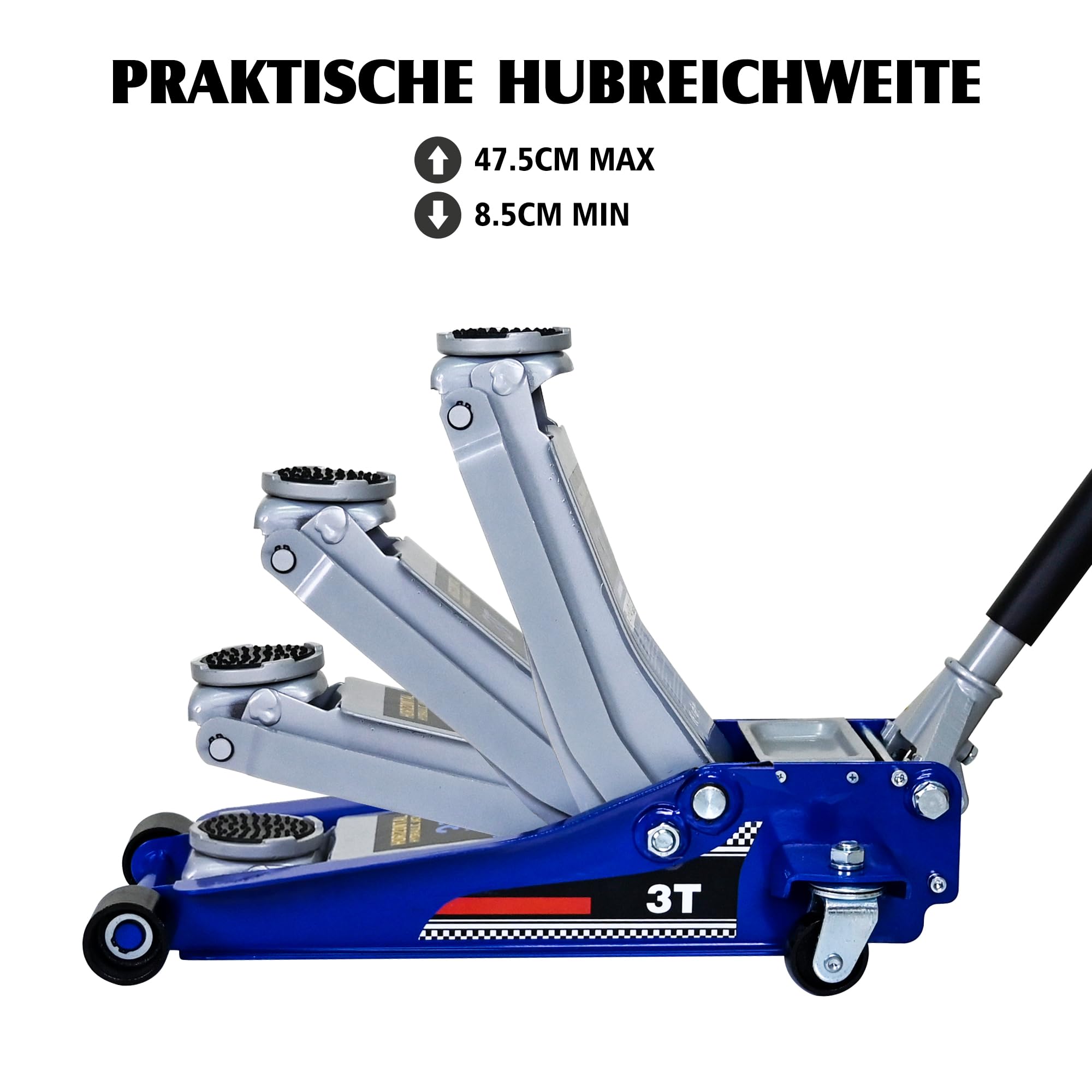 3T Rangierwagenheber hydraulisch, Flacher Wagenheber mit Doppelkolben-Schnellhubpumpe, 3 Tonnen (6600 lbs) Tragkraft, Blau/Silber