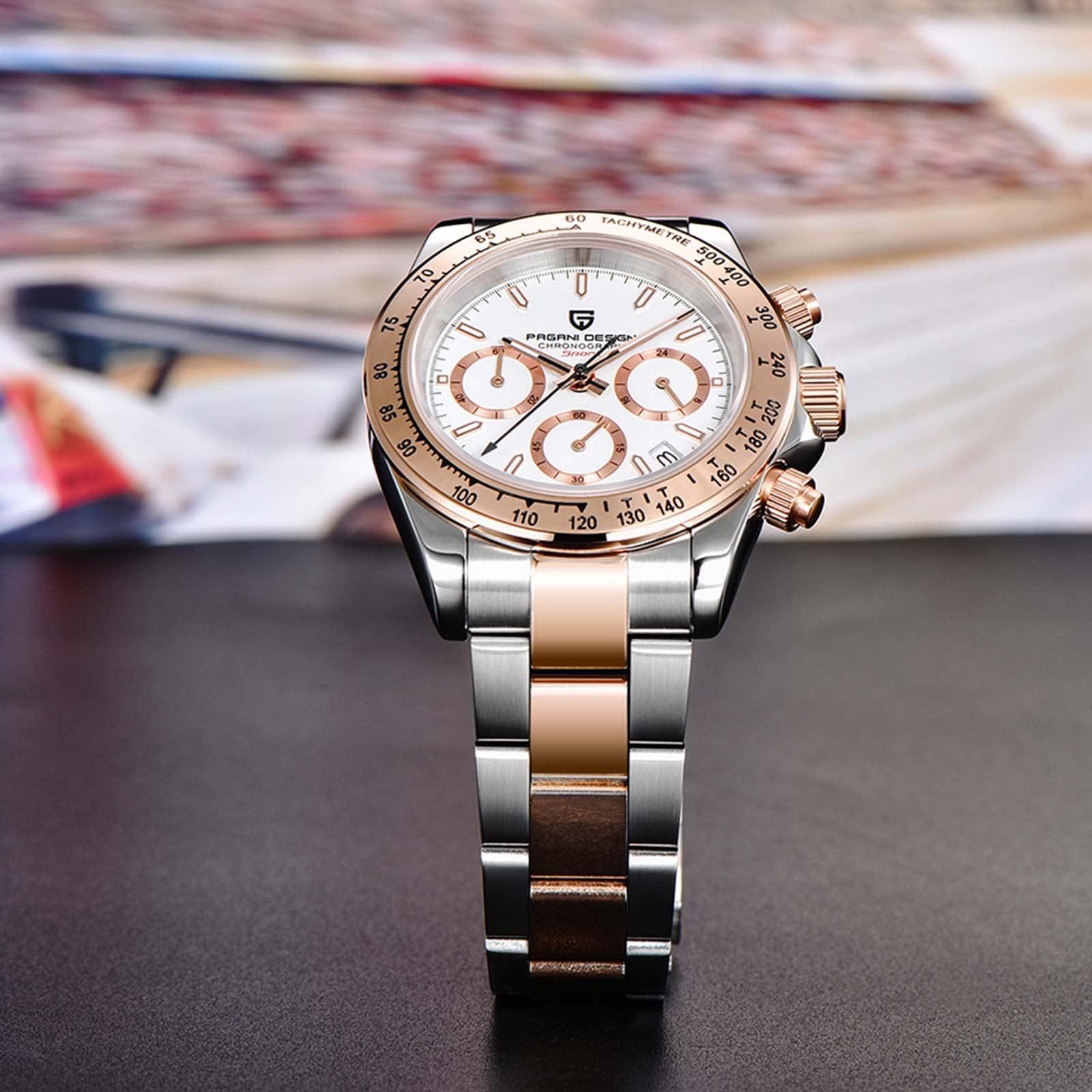 RollsTimi Orologio al Quarzo, Cronografo Classico Multifunzione da Uomo, Movimento in Acciaio Inossidabile VK63, Sportivo Resistente All'acqua 100M