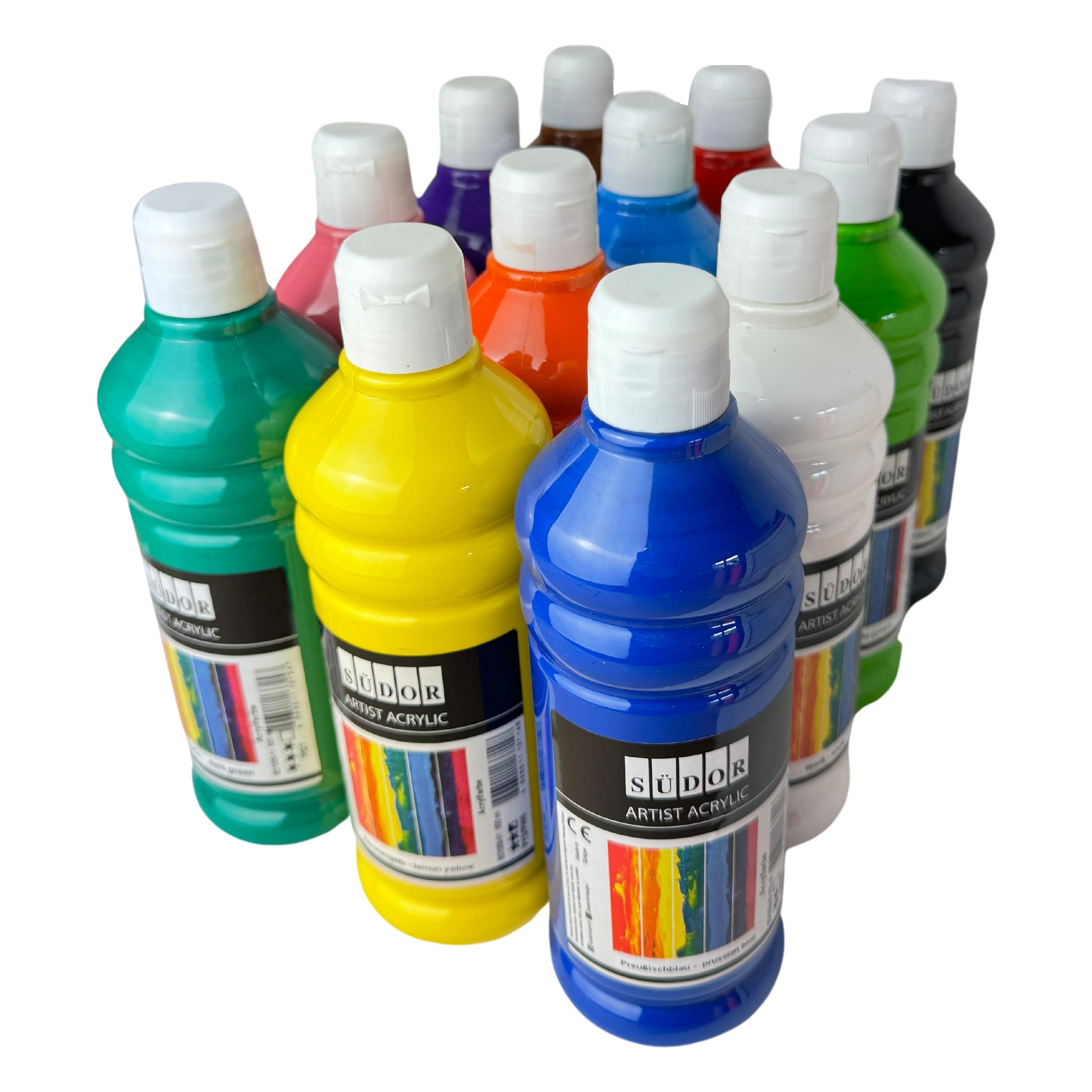 SÜDOR Acrylfarben Set 24 × 500 ml – Hochpigmentierte Künstler-Acrylfarben mit starker Deckkraft – Für Jugendliche & Erwachsene ab 14 Jahren – Ideal für Leinwand, Holz, Stein & Pouring