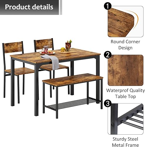 Miniatura 7 de DlandHome Mesa de comedor con 2 sillas y 1 banco para 4 juegos de mesa de comedor Soho y sillas, mesa de comedor rectangular que ahorra espacio con