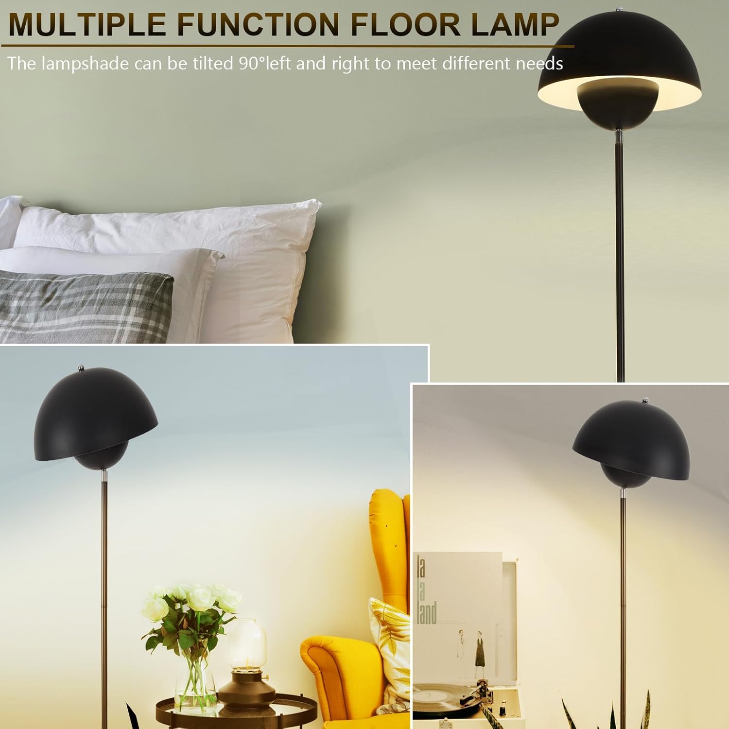 Modern Tall Floor Lamps for Living Room, Mid Century Modern Decor Corner Lamp, Black 65” Tall Mushroom Reading Lights Torchiere Industrial Stand Up Decorative Lamp