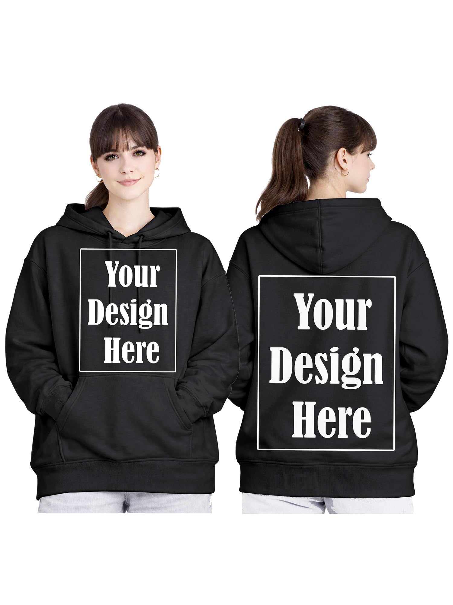 Women Drop Shoulder Customised Hoodie | Loose Fit Pullover Sweatshirt for Girls | Winter Fleece Hooded Top | Front & Back Personalised Design-image-29