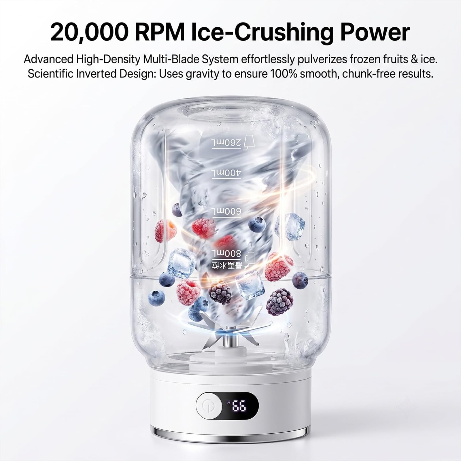 Spremiagrumi Portatile, Bicchiere da Succo Senza Fili Portatile da 1,2L con Display LED, Doppio Coperchio Ricaricabile via USB per Smoothie, Frullati e Bevande di Frutta Fresca