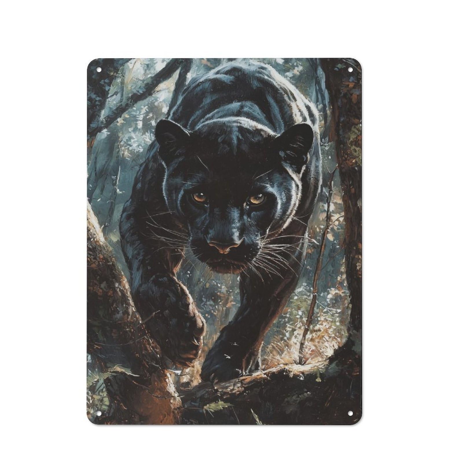 Junmoney Black Panther In Forest 40X30cm Retro Tin Sign With For Living Room Or Hallway, A Decorative Metal Sign For Living Rooms And Hallways