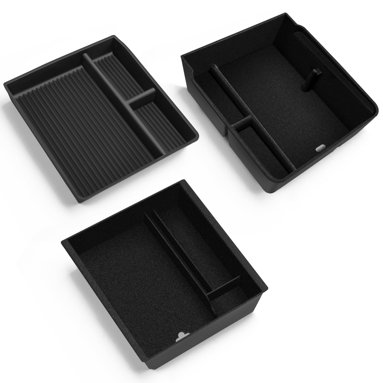 3 Pcs Zubehör für Tesla Model 3 2024-2025 Mittelkonsole Organizer, Silikon Organizer Tray und Armlehne Aufbewahrungsbox (Beflockung)
