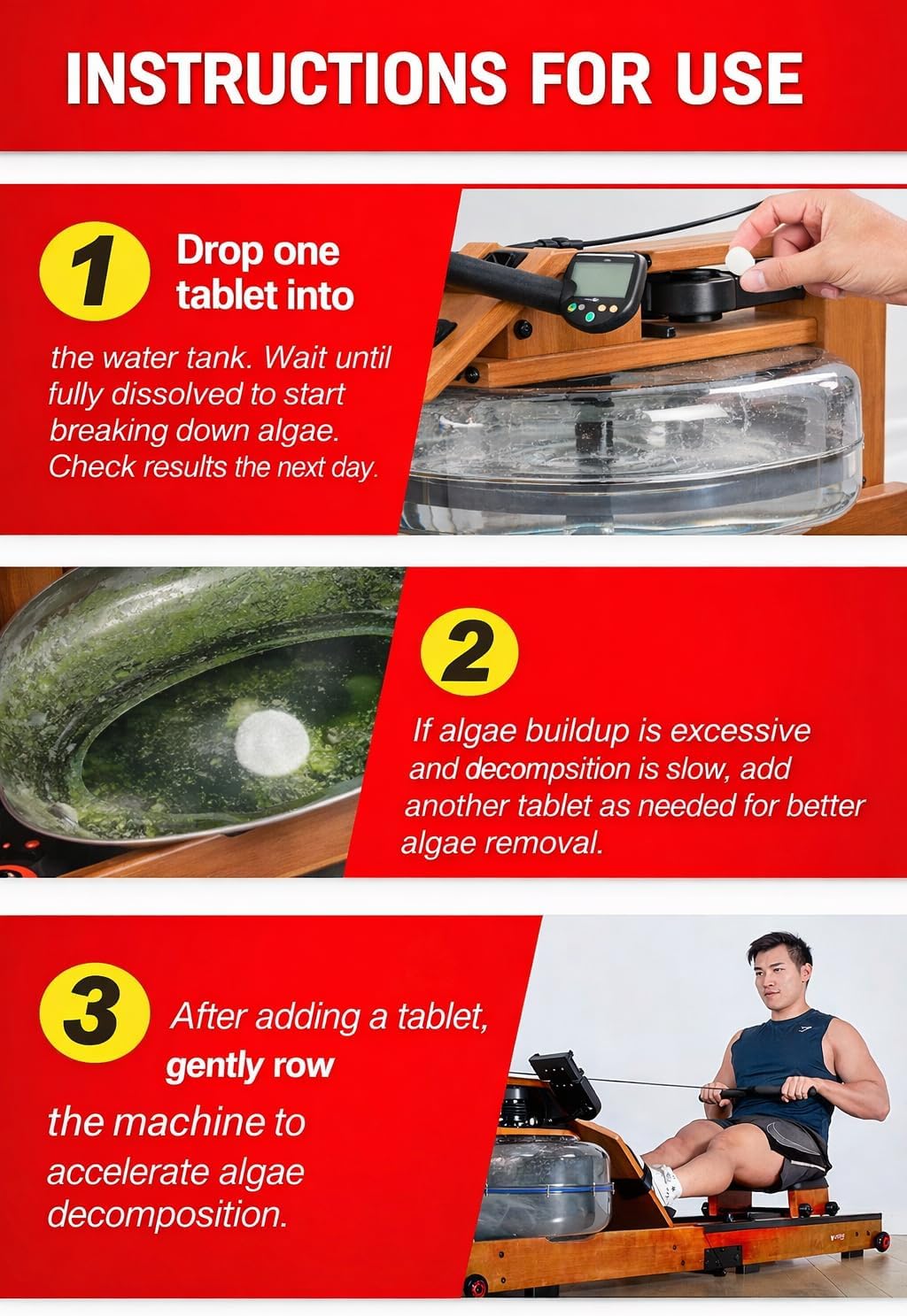 Rowing Machine Water Purification Tablets | Universal Water Rowing Machine Tank Cleaner | Safe, Eco-Friendly Formula | 4 Tablets (2-Pack)