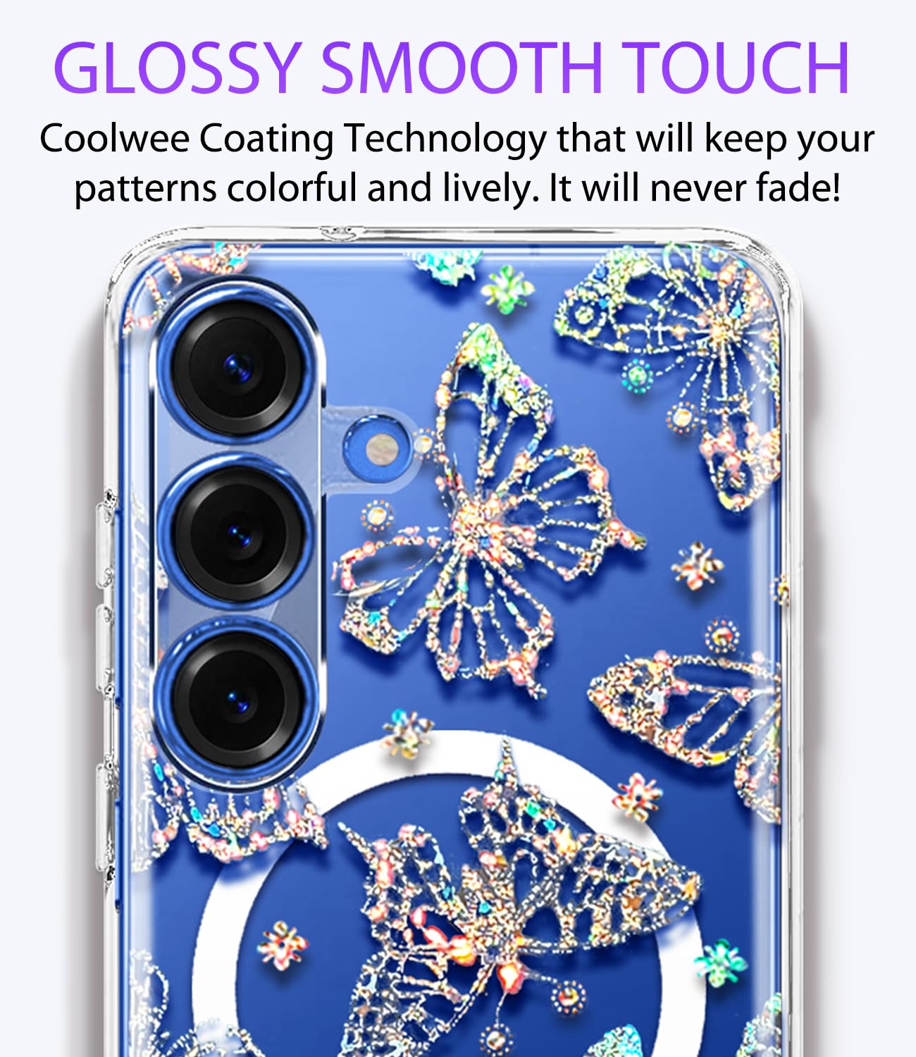 Funda magnética para Samsung Galaxy S25 Plus, compatible con MagSafe, bonita para mujeres y niñas, funda protectora de grado militar de 10 pies para Galaxy S25 Plus, funda con purpurina,