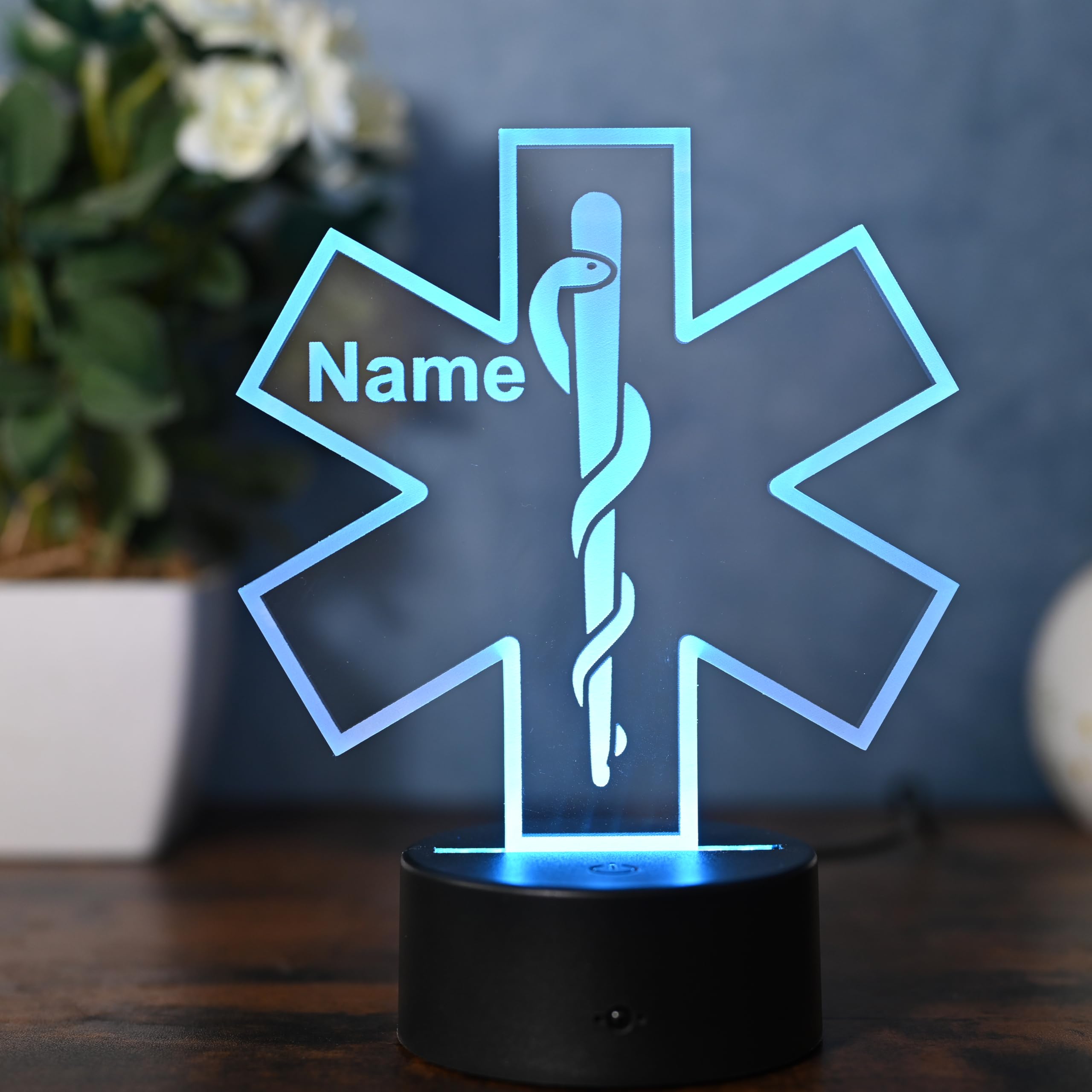 Personalisierbare LED Lampe mit Äskulapstab Symbol – Geschenk für Ärzte, Ärztinnen, Krankenschwestern & Arzthelfer – Mediziner Nachtlicht & Deko