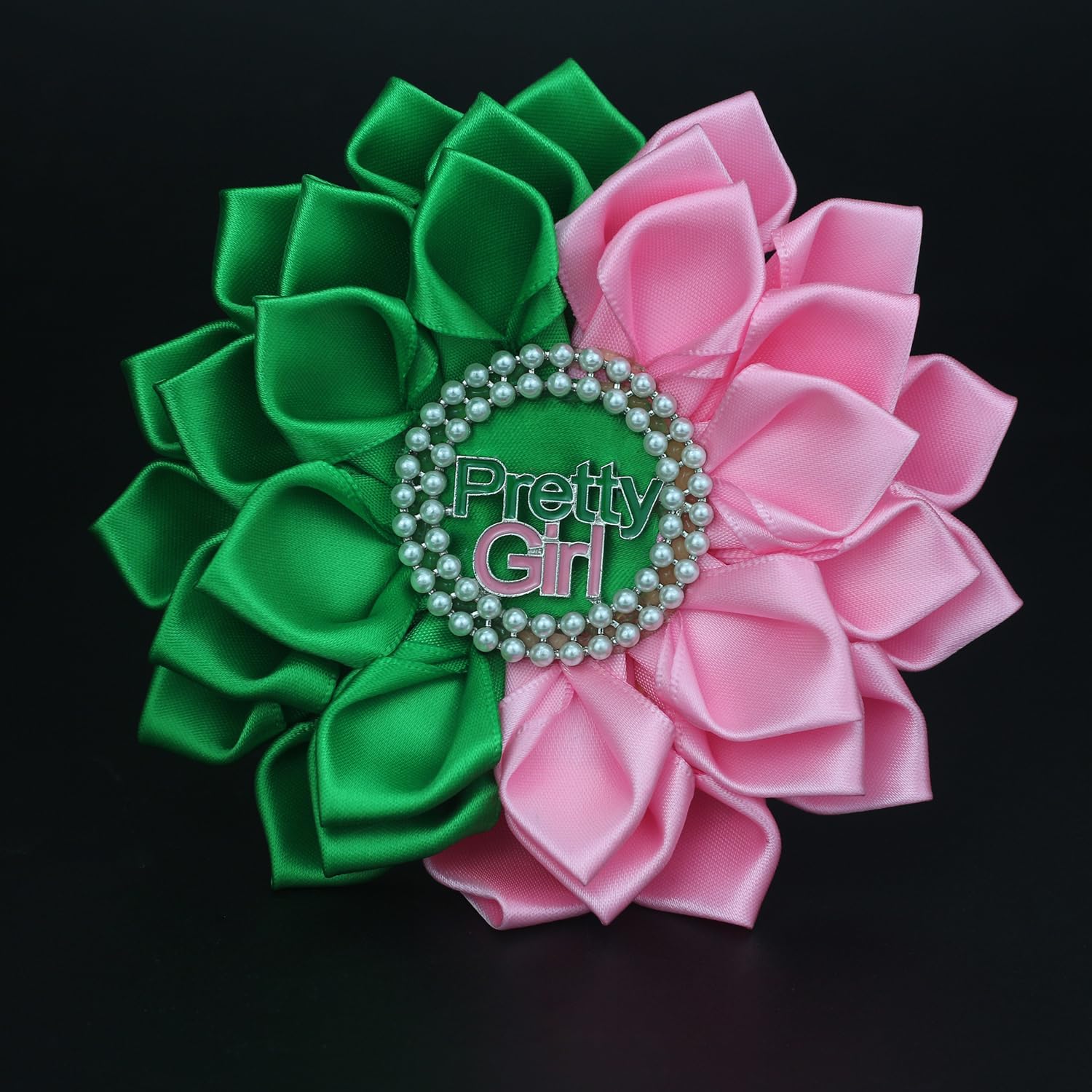 Pearl Sorority Corsage for Women Greek Sorority Brooch Pin Paraphernalia Gift Pink and Green Pretty Jewelry Sisterhood Gift for Soror (Satin 5.5 Flower Pin) - Image 7