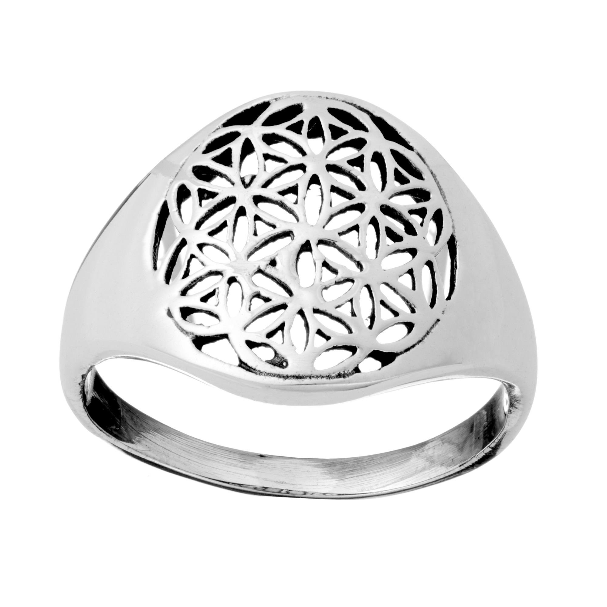 81stgeneration Anillo de Sello de Plata de Ley con Flor de la Vida para Mujer | Anillo de Filigrana de Mandala en Plata 925 para Hombre | Diseño Calado Intrincado | Joyas de Meditación de Yoga Hindú