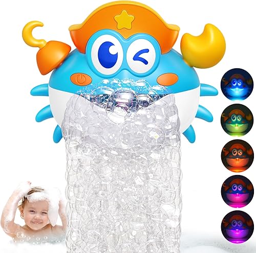 Bath Toys,Light Up Crab Bath Bubble Maker Bathroom Toys for Kids Ages 1-3 4-8,Bath Bubble Machine with Colourful Light Toddler Bathub Toy Great Birthday Gifts for Kids