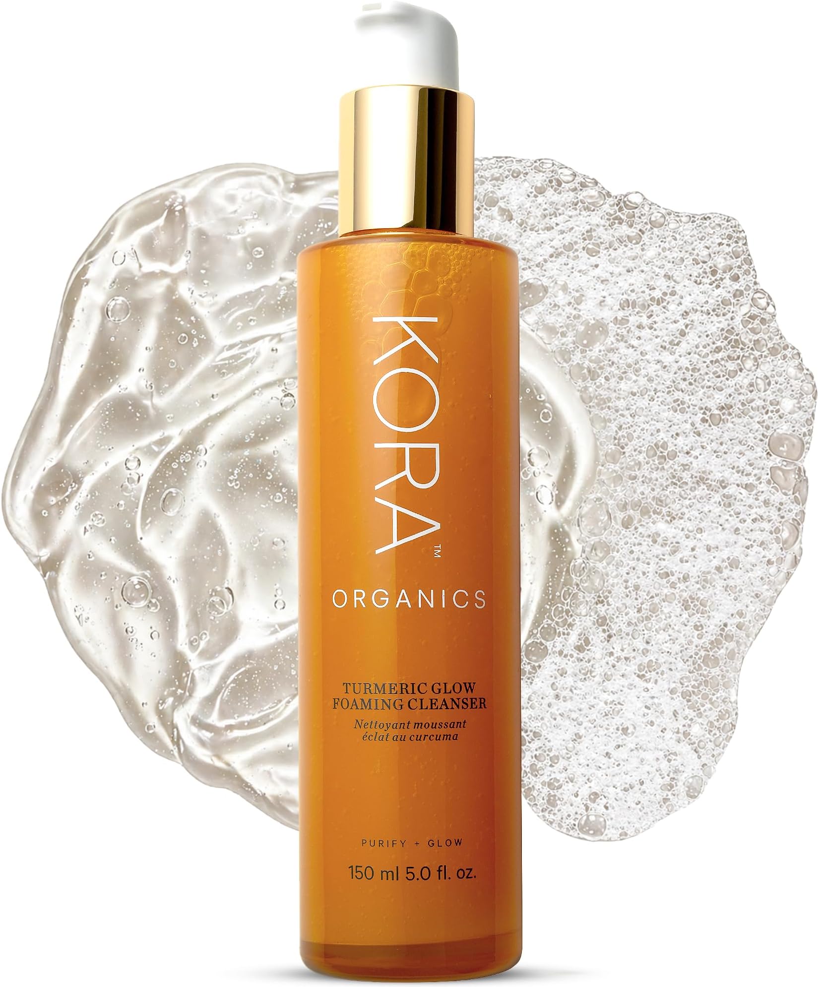 KORA Organics Turmeric Glow Foaming Facial Cleanser, Gentle Non-Drying Turmeric Face Wash with Aloe Vera & Noni Fruit Extract for Radiant Looking Skin, Cruelty Free Gel Cleanser, 5.0 fl oz, 150 ml