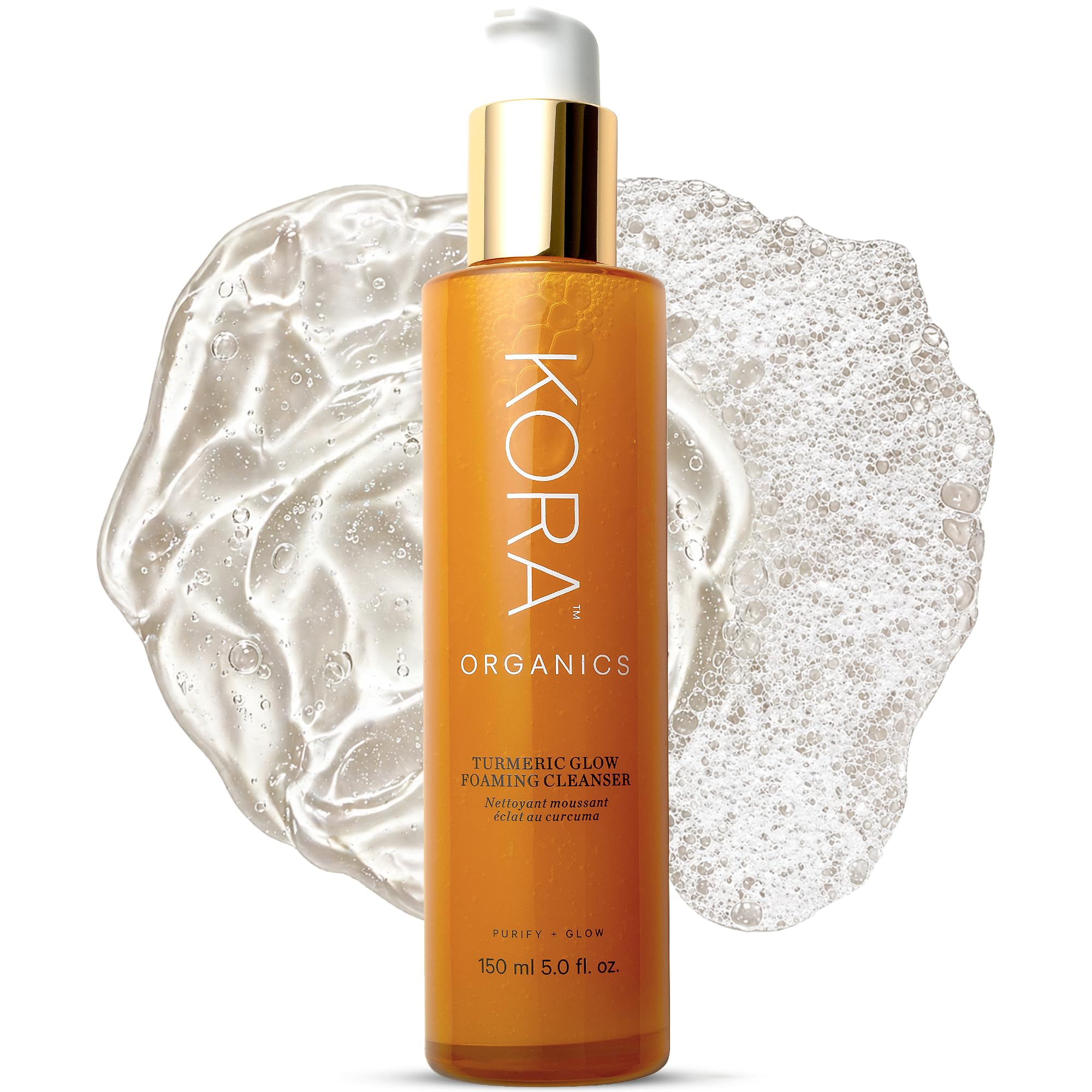 KORA Organics Turmeric Glow Foaming Facial Cleanser, Gentle Non-Drying Turmeric Face Wash with Aloe Vera & Noni Fruit Extract for Radiant Looking Skin