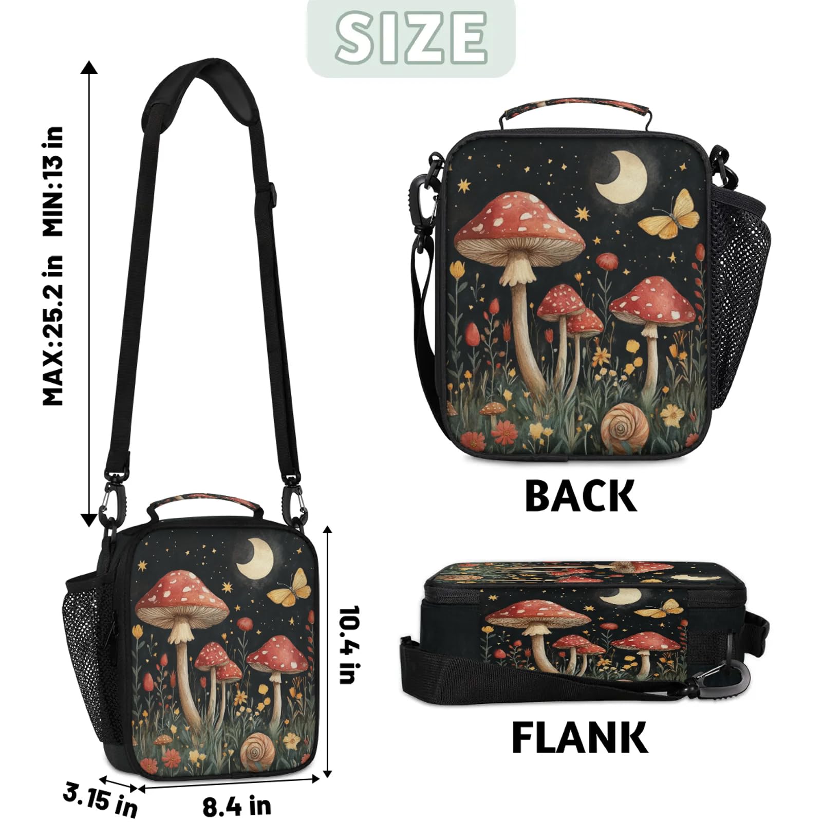 Lunch Box for Boys Girls - Reusable Insulated Lunch Bags for Kids - Mushroom Moon Large Capacity Cooler Back to School Lunch Thermal Meal Tote Kit
