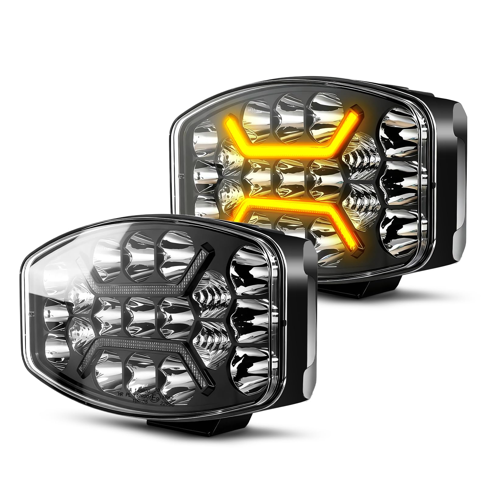 BraveWAY 2PCS 75W Phare De Travail LED Rond avec Feux De Jour Ambres Blancs Clignotement Rapide, 6500K 3500K IP68 Phare Longue Portée LED Camion 12v 24v pour Voiture, Camion, Tracteur