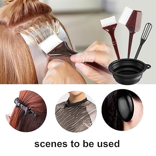 Miniatura 5 de Juego de 25 piezas de tinte para el cabello, tazón de tinte para teñir el cabello, cepillo para cubrir las orejas, clips para guantes, bolsa de