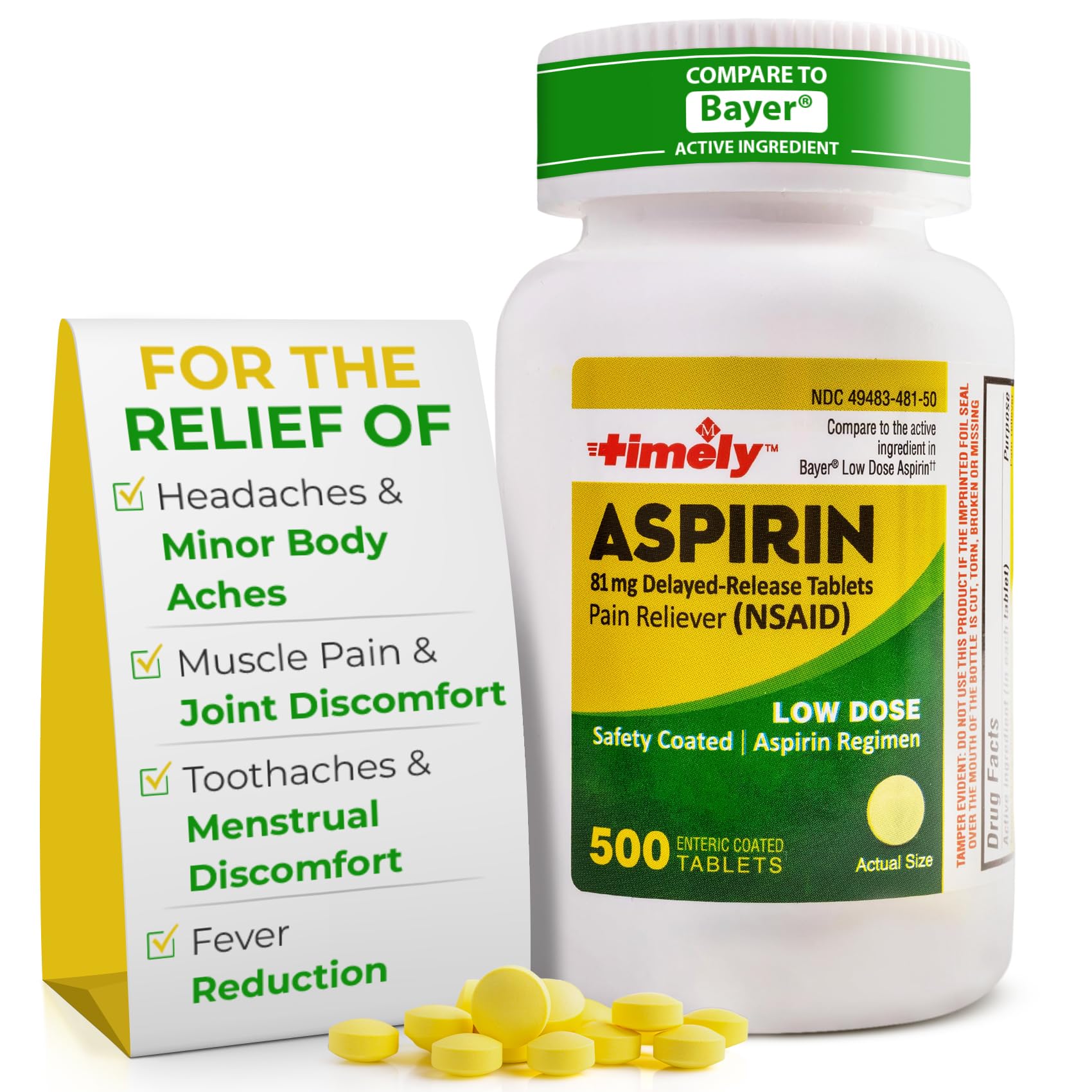 Timely Low Dose Aspirin 81mg for Adults - Pain Reliever for Minor Aches & Fev...