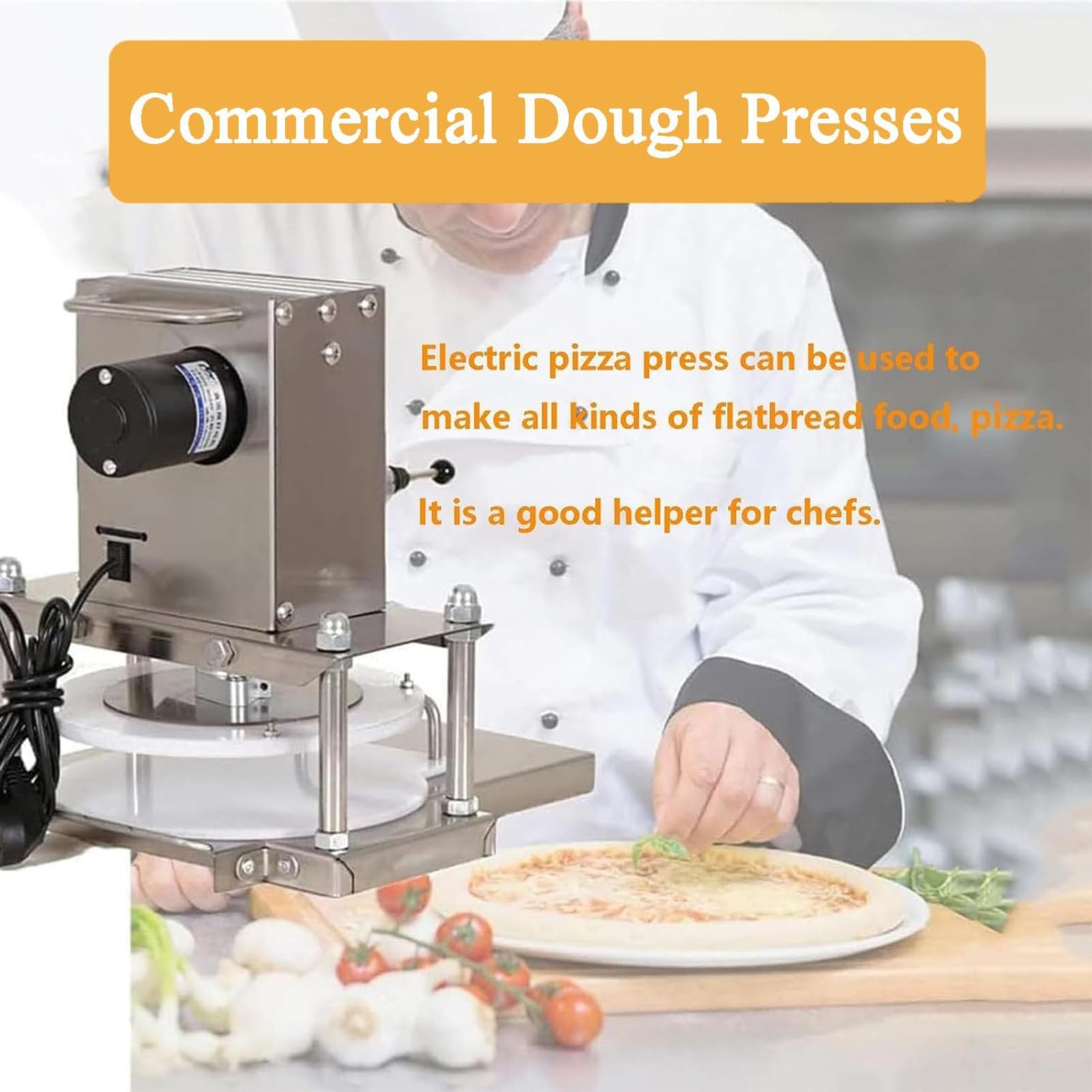 Pressa Elettrica Commerciale Per Pasta Per Pizza, Sfogliatrice Da Banco Per Tortillas E Focacce, Macchina Per Pasta Per Pasticceria Resistente Con Piastre Intercambiabili Da 22 Cm 25 Cm 30 Cm
