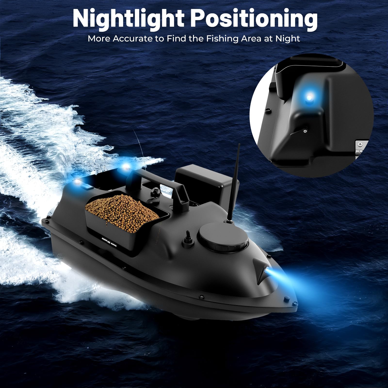 Barca telecomandata, Barca di Pesca, Pesca Carpa, Barche Esca Pesca Battle Boat Rc 500M, Barca Esca Pesca con Wireless, B-ateau Primer con 2 Motori (3 Silos Nero)