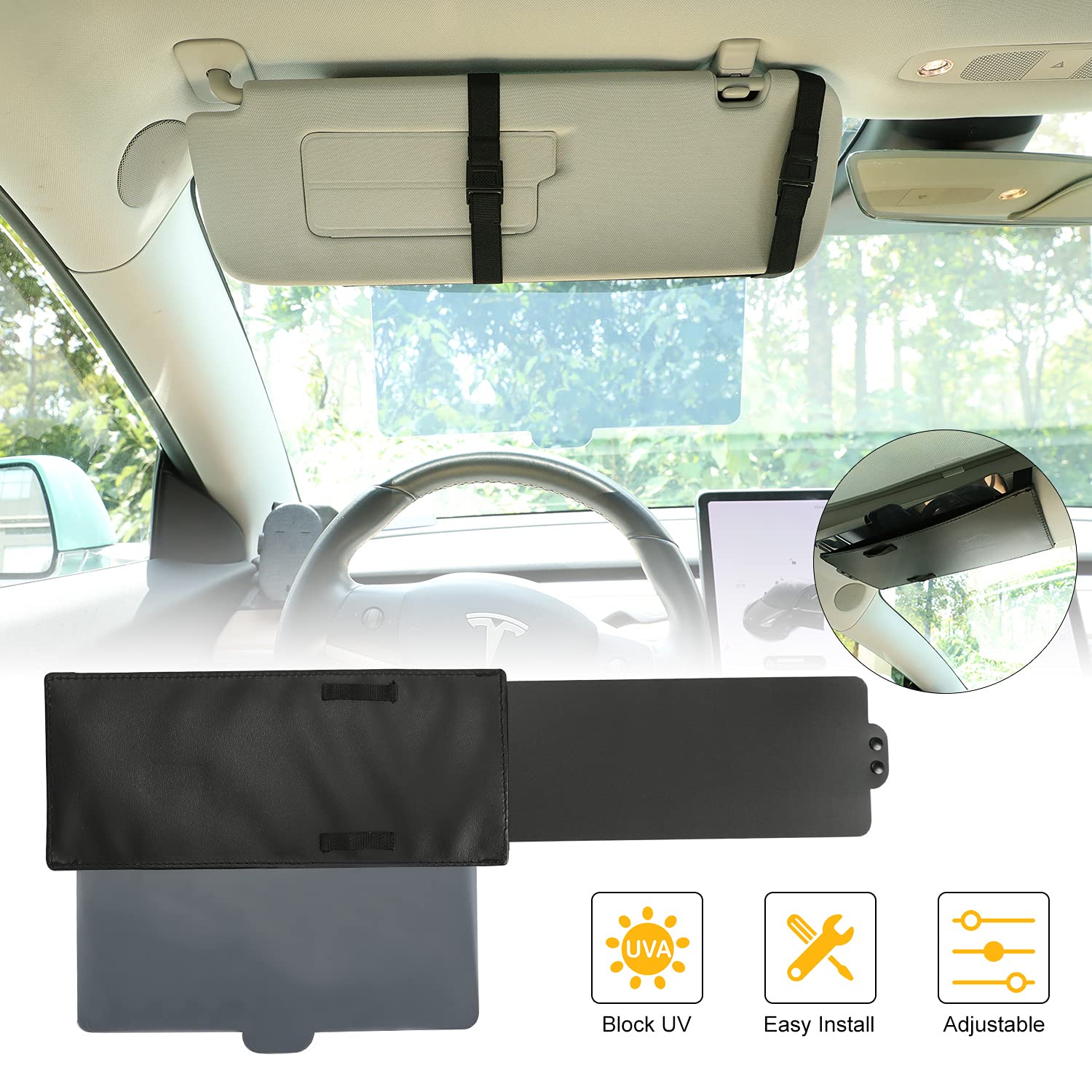 SUNPIECar Visor Extender Sun Blocker Visor Extension for Car Visor w/UV 400 Polycarbonate Lens Anti Glare Prevent from Sun Glare, Snow Blindness and UV Rays Compatible with Most of Car SUV