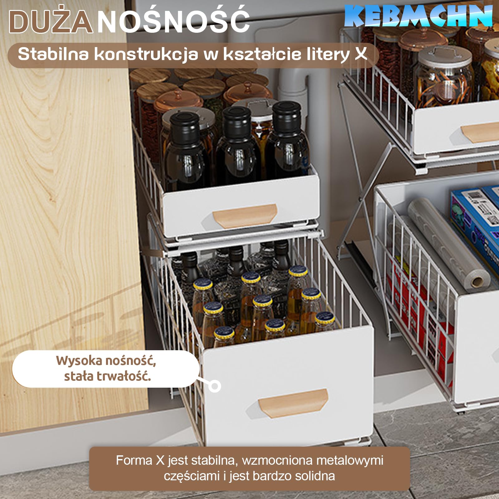 2-poziomowy organizer do przechowywania przypraw, metalowy organizer pod zlewozmywak, wysuwany regał do przechowywania, organizer do kuchni, organizer na środki czyszczące, regulacja wysokości