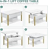 YITAHOME Lift Top Coffee Table with Drawers, 4 in 1 Multi-Function Liftable Coffee Table with Storage Space, Converts to Dining Table for Living Room Dining Room, White Marble - 2
