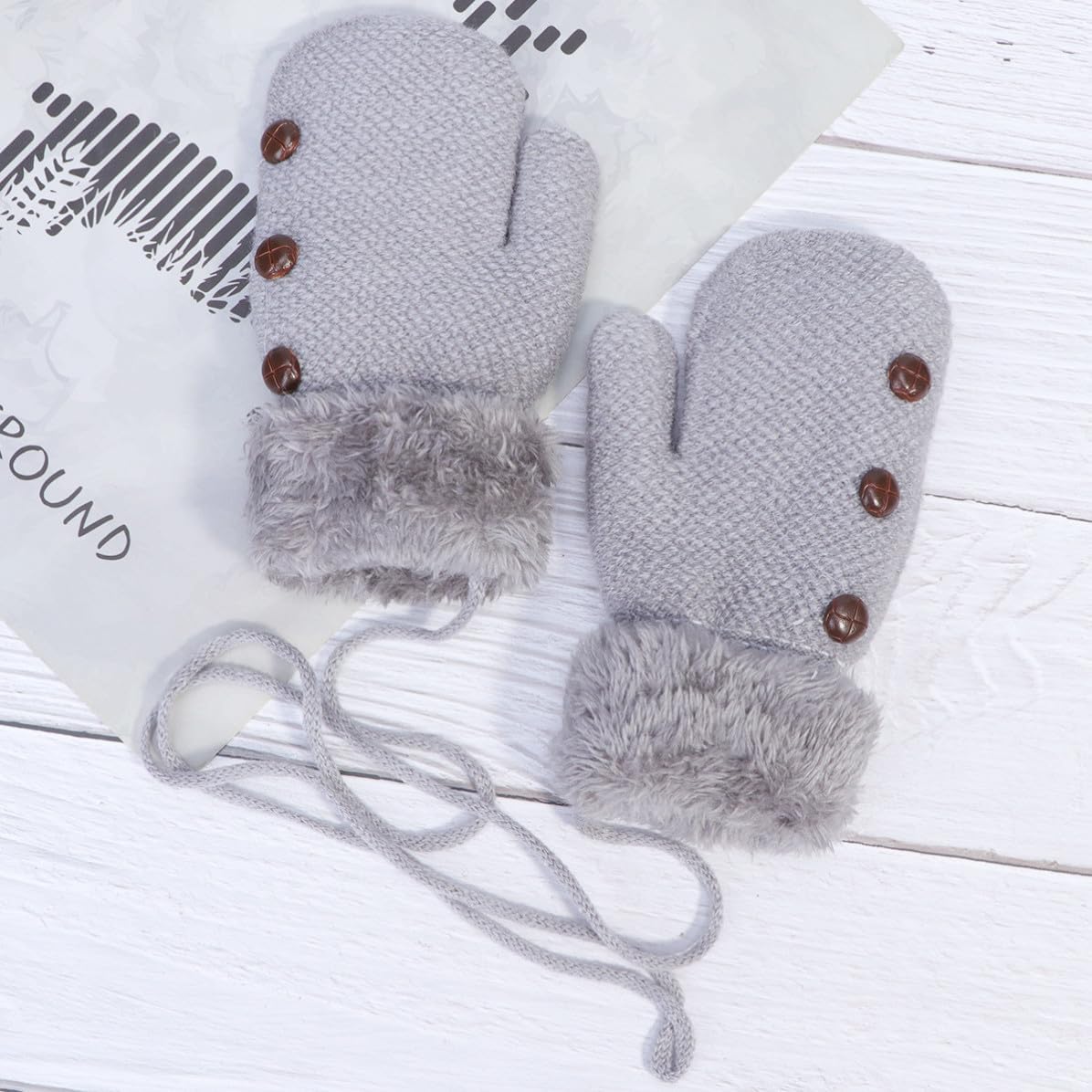 Thick Knitted Mittens and Hanging Rope with Plush Warmth